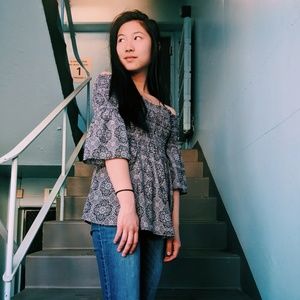 Off-the-shoulder billow blouse